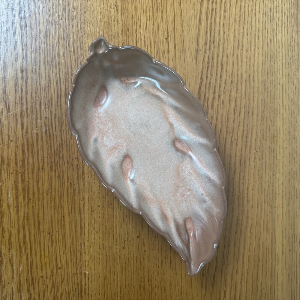 FRANKOMA 225 Leaf Candy Serving Trinket Ceramic‎ Brown Beige Vintage MCM